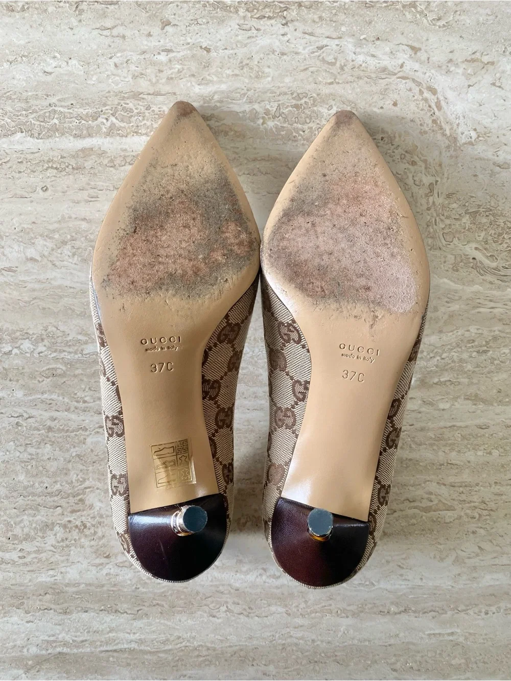 Gucci GG Canvas Pointed-Toe Pumps in Beige and Brown - Picture 9 of 10